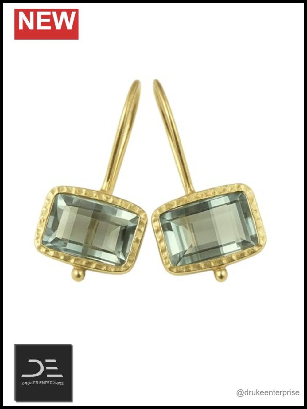 Prasiolite Drop Earrings 925 Sterling Silver Gold Plated Gemstone Handmade Fine